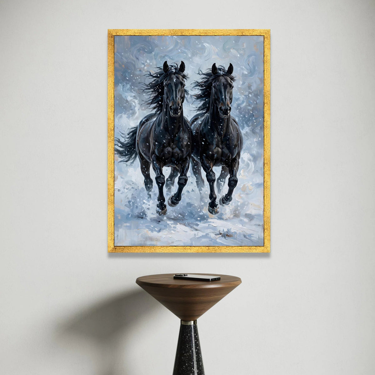 Majestic Black Horses Running Canvas, Dynamic Animal Wall Art, Galloping Horses Print, Nature Wildlife Canvas, Home Canvas Print Art