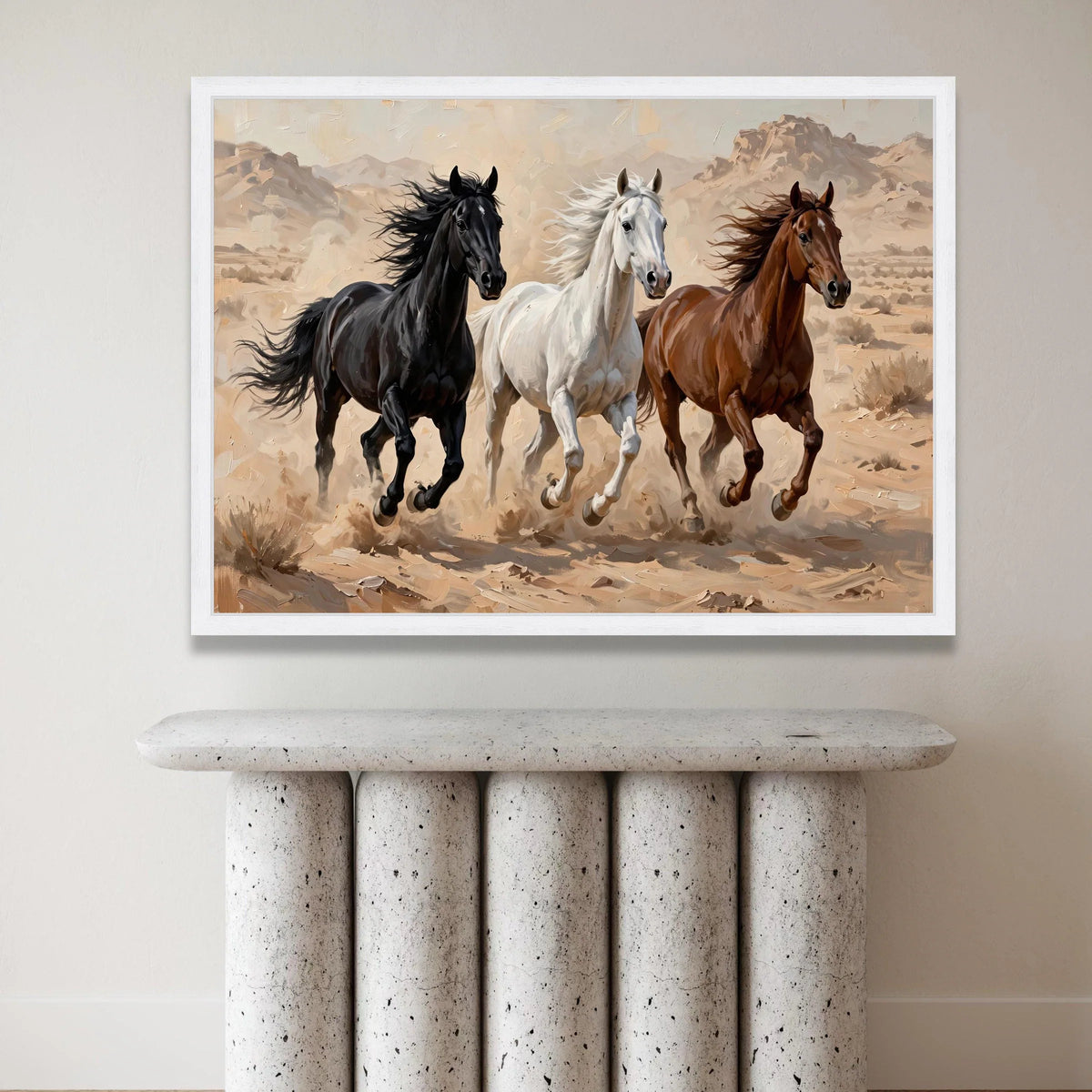 Running Horses Canvas Wall Art, Black White Brown Horses, Western Desert Landscape, Animal Wall Decoration, Rustic Home Art Canvas Print Art