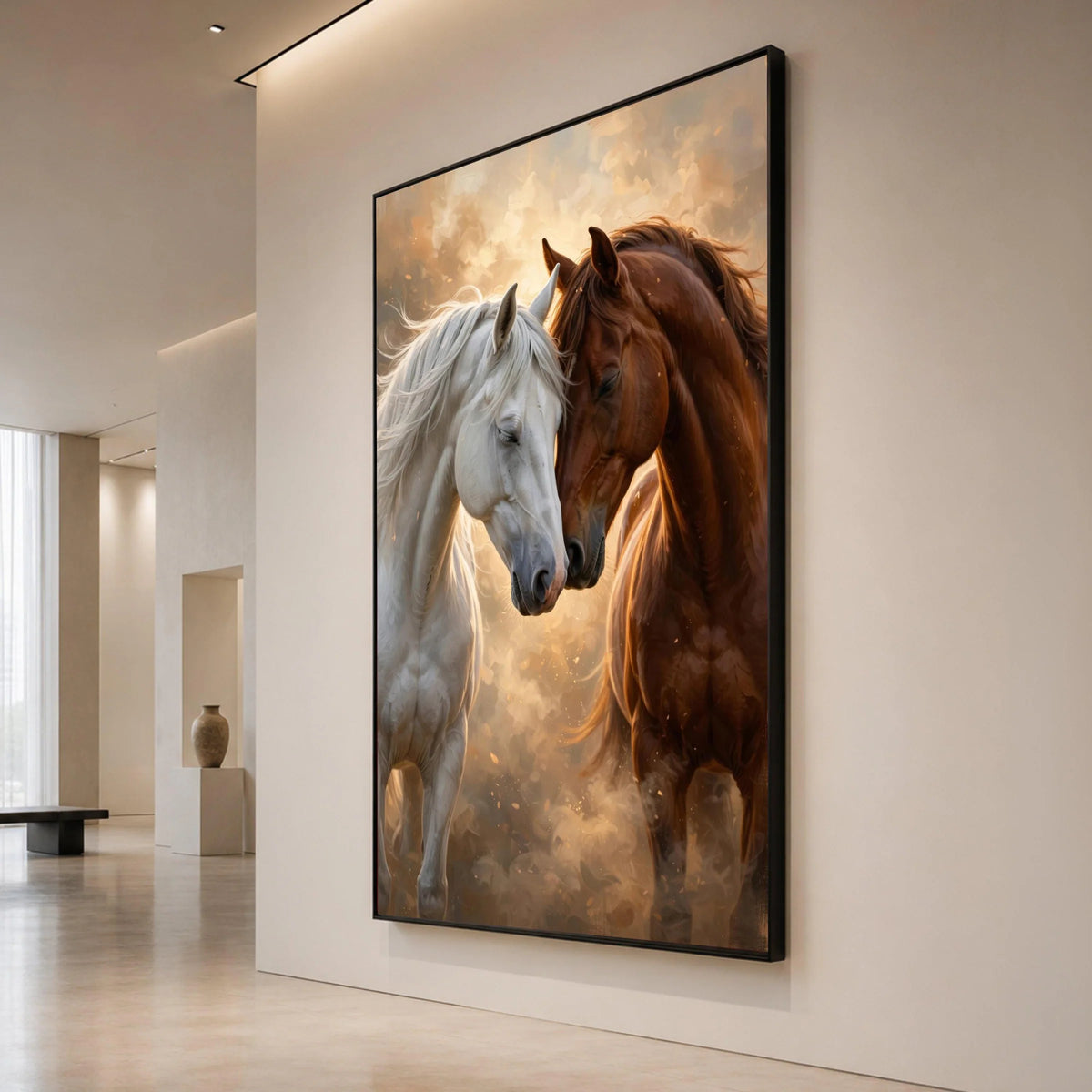 Tender Horse Connection Canvas Wall Art, Brown and White Horses, Animal Love Painting, Equestrian Home Decor, Rustic Wall Canvas Print Art