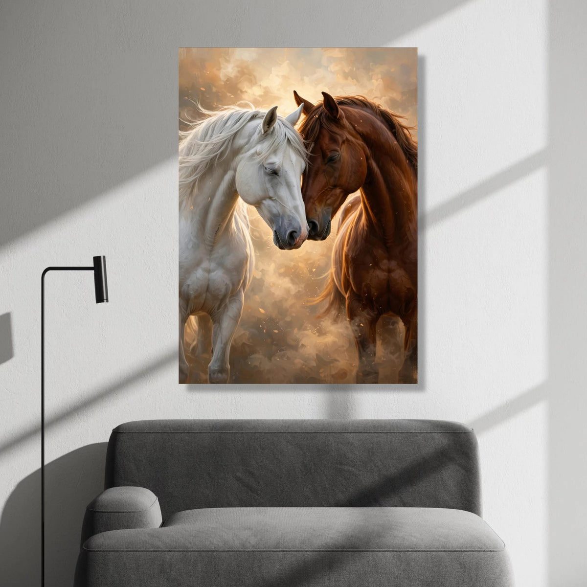 Tender Horse Connection Canvas Wall Art, Brown and White Horses, Animal Love Painting, Equestrian Home Decor, Rustic Wall Canvas Print Art