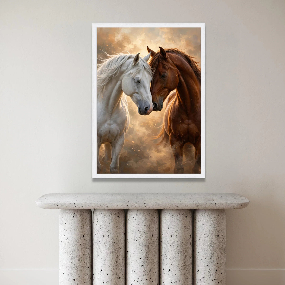 Tender Horse Connection Canvas Wall Art, Brown and White Horses, Animal Love Painting, Equestrian Home Decor, Rustic Wall Canvas Print Art