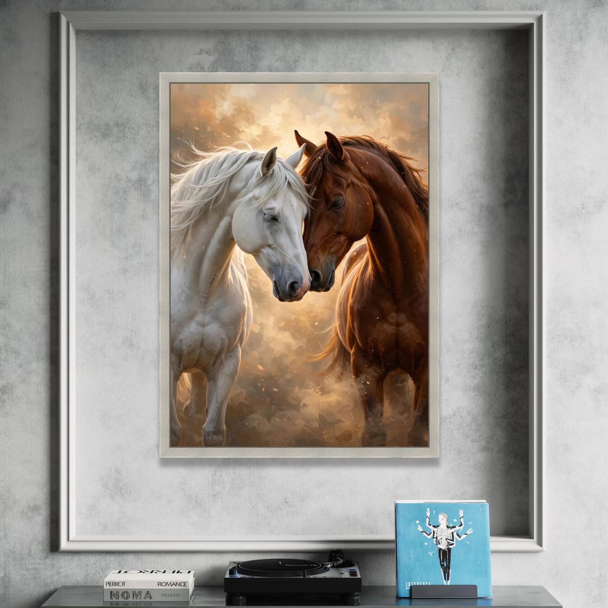 Tender Horse Connection Canvas Wall Art, Brown and White Horses, Animal Love Painting, Equestrian Home Decor, Rustic Wall Canvas Print Art