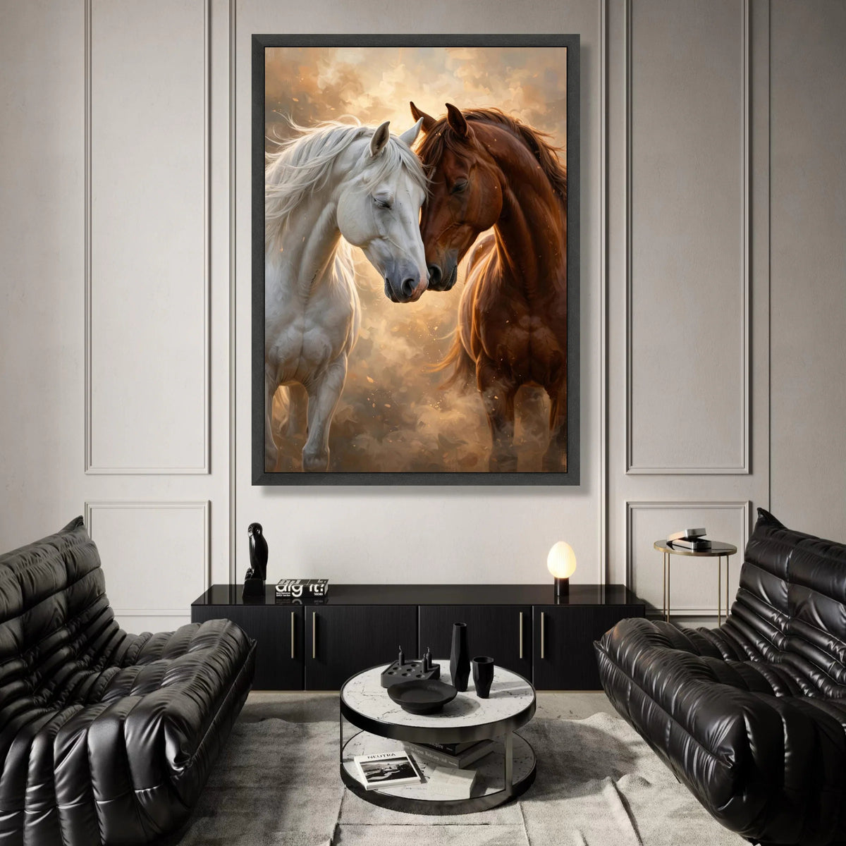 Tender Horse Connection Canvas Wall Art, Brown and White Horses, Animal Love Painting, Equestrian Home Decor, Rustic Wall Canvas Print Art