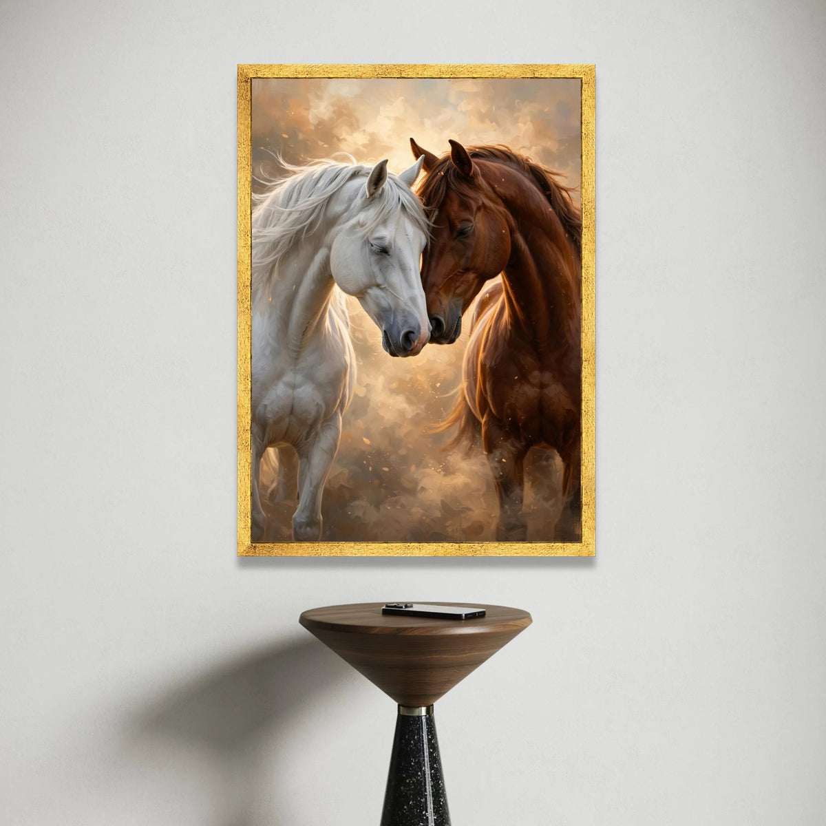 Tender Horse Connection Canvas Wall Art, Brown and White Horses, Animal Love Painting, Equestrian Home Decor, Rustic Wall Canvas Print Art