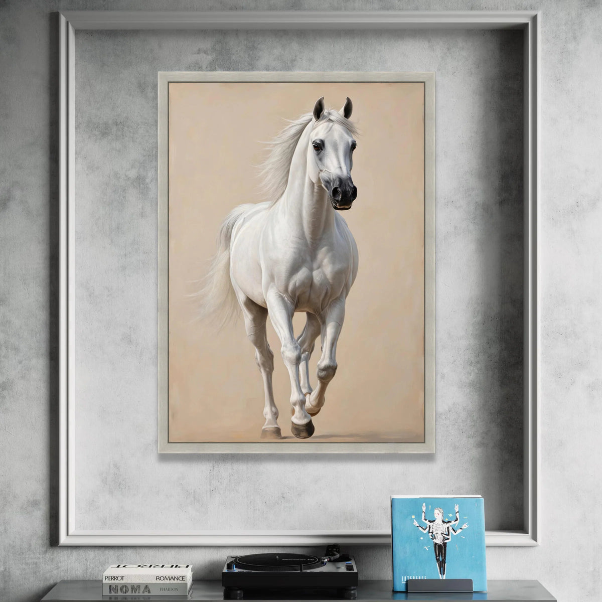 Majestic White Horse Canvas Wall Art, Running Horse Print, Elegant Animal Decor, Equestrian Art, Nature Wild Horse Canvas Canvas Print Art