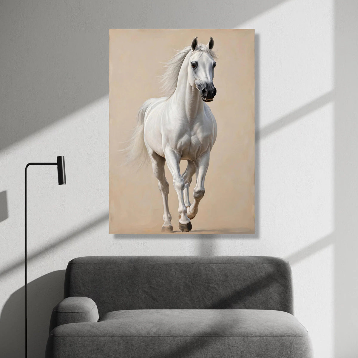 Majestic White Horse Canvas Wall Art, Running Horse Print, Elegant Animal Decor, Equestrian Art, Nature Wild Horse Canvas Canvas Print Art