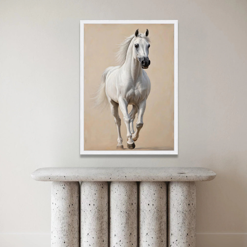 Majestic White Horse Canvas Wall Art, Running Horse Print, Elegant Animal Decor, Equestrian Art, Nature Wild Horse Canvas Canvas Print Art