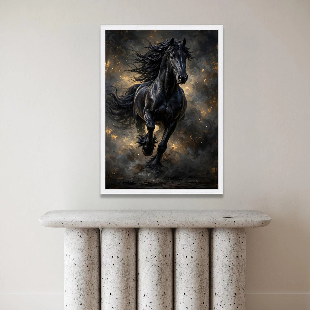 Majestic Black Stallion Canvas Wall Art, Running Horse Painting, Wild Animal Artwork, Equestrian Home Decor, Dramatic Horse Canvas Print Art