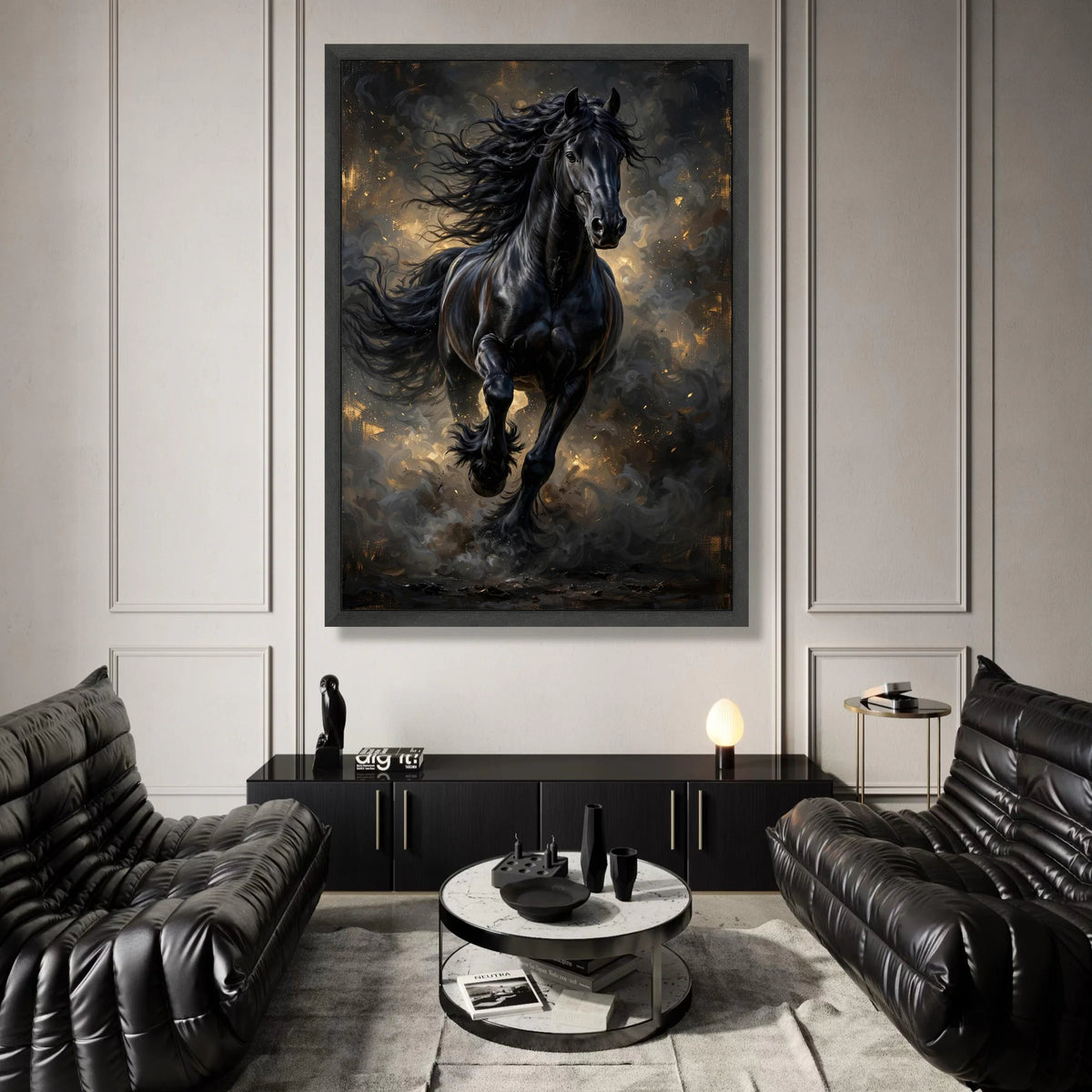 Majestic Black Stallion Canvas Wall Art, Running Horse Painting, Wild Animal Artwork, Equestrian Home Decor, Dramatic Horse Canvas Print Art