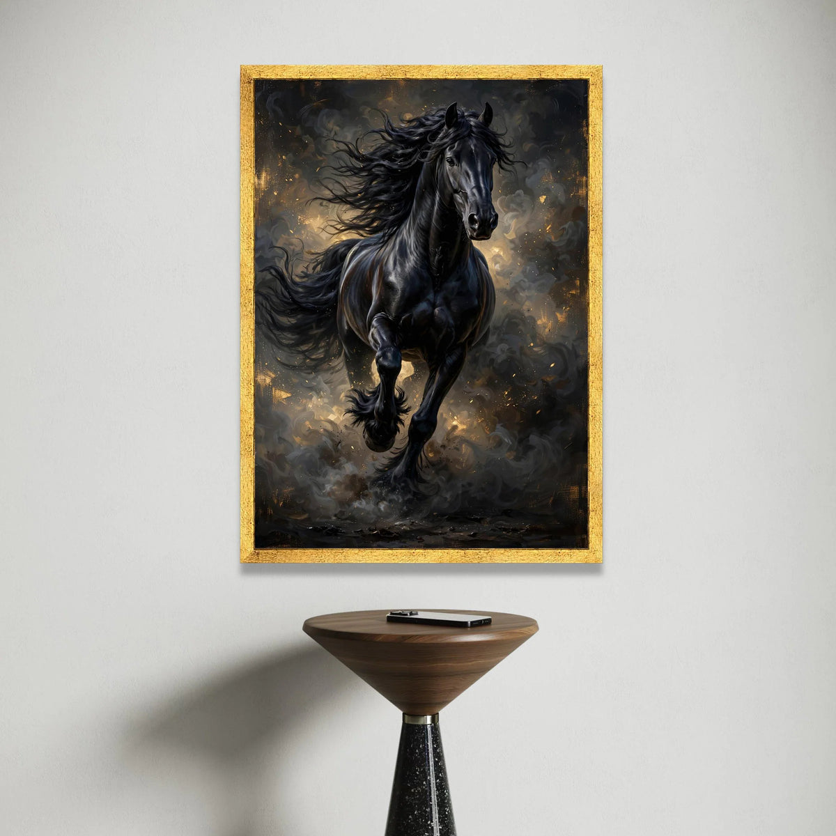 Majestic Black Stallion Canvas Wall Art, Running Horse Painting, Wild Animal Artwork, Equestrian Home Decor, Dramatic Horse Canvas Print Art