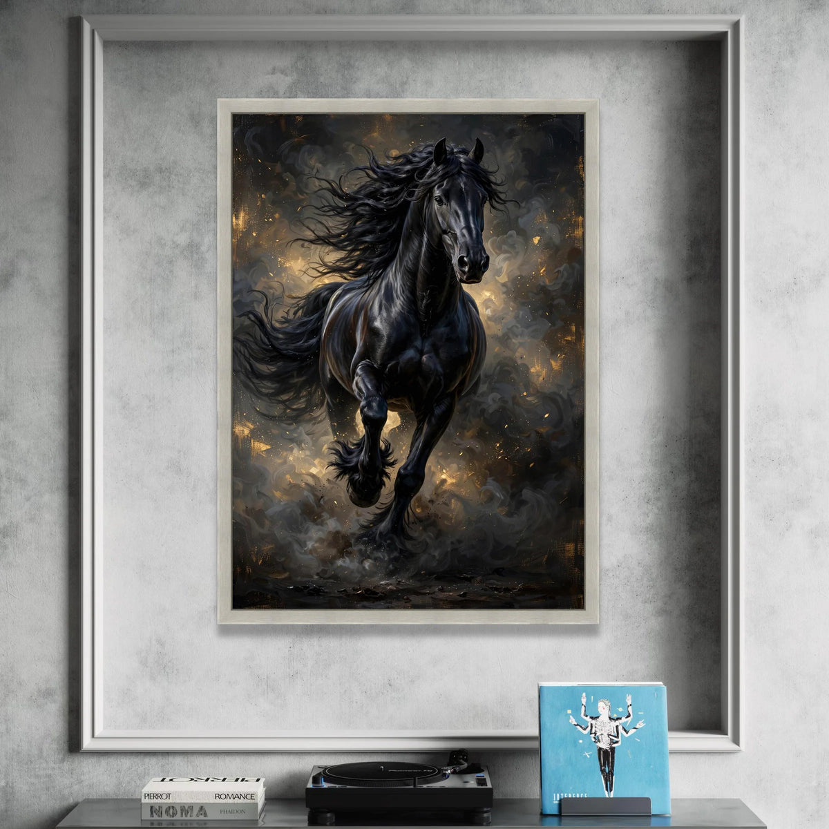 Majestic Black Stallion Canvas Wall Art, Running Horse Painting, Wild Animal Artwork, Equestrian Home Decor, Dramatic Horse Canvas Print Art