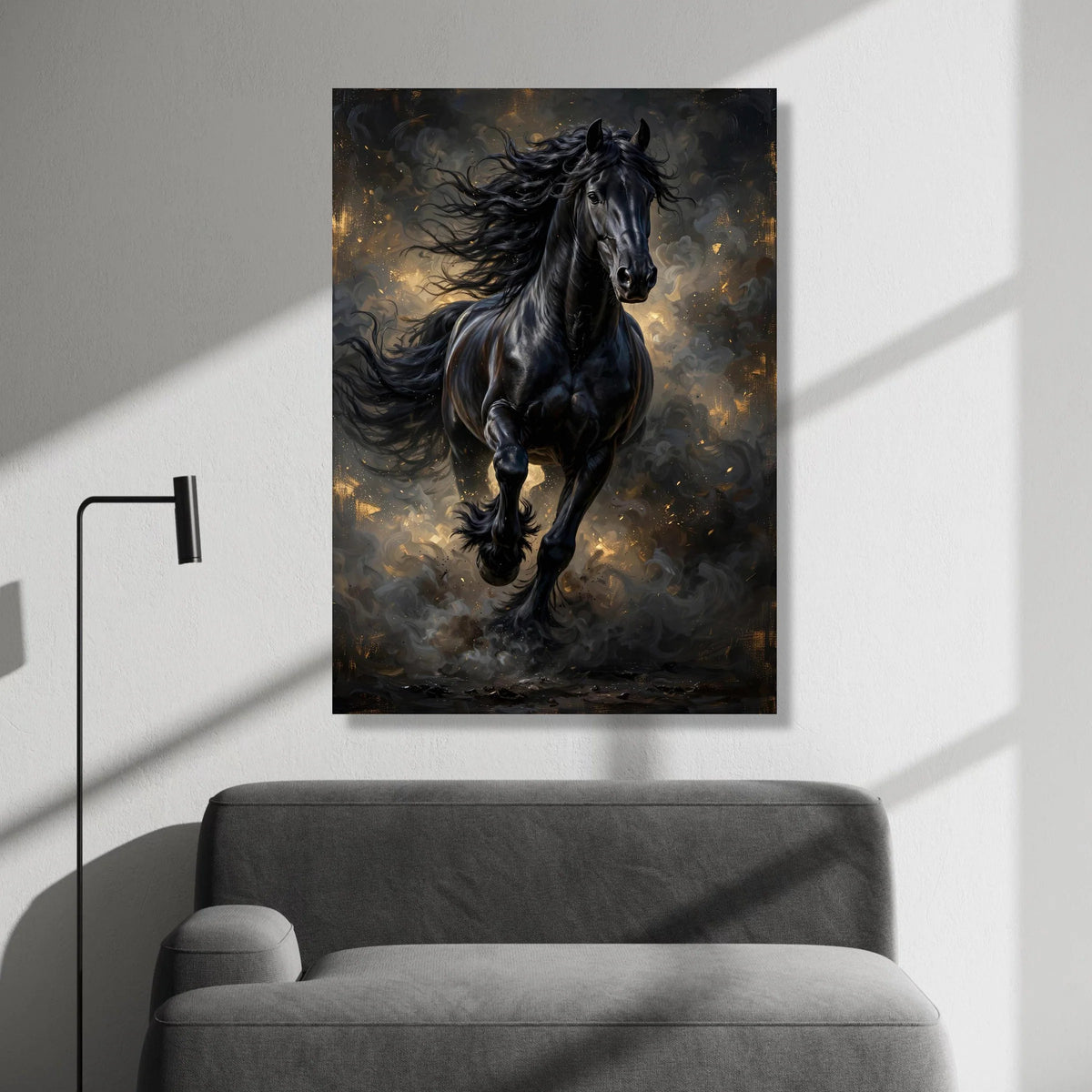 Majestic Black Stallion Canvas Wall Art, Running Horse Painting, Wild Animal Artwork, Equestrian Home Decor, Dramatic Horse Canvas Print Art