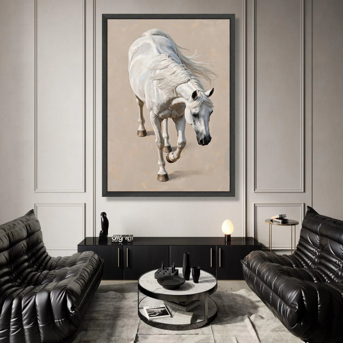 Majestic White Horse Canvas Wall Art, Elegant Animal Painting, Farmhouse Decor, Equine Artwork, Living Room Decoration Canvas Print Art