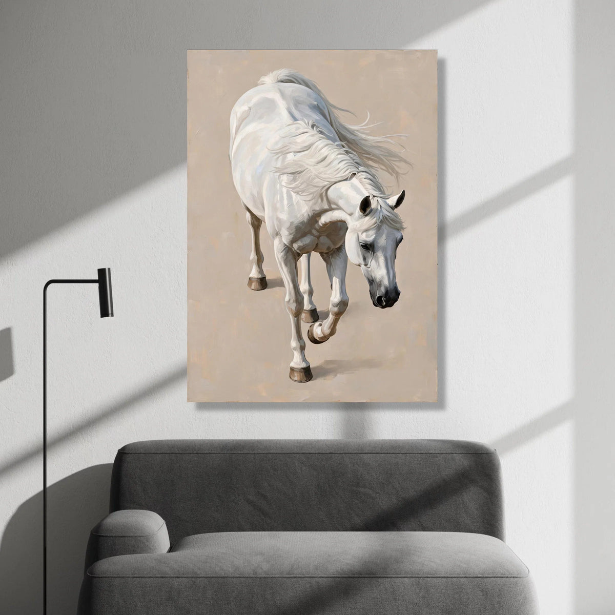Majestic White Horse Canvas Wall Art, Elegant Animal Painting, Farmhouse Decor, Equine Artwork, Living Room Decoration Canvas Print Art