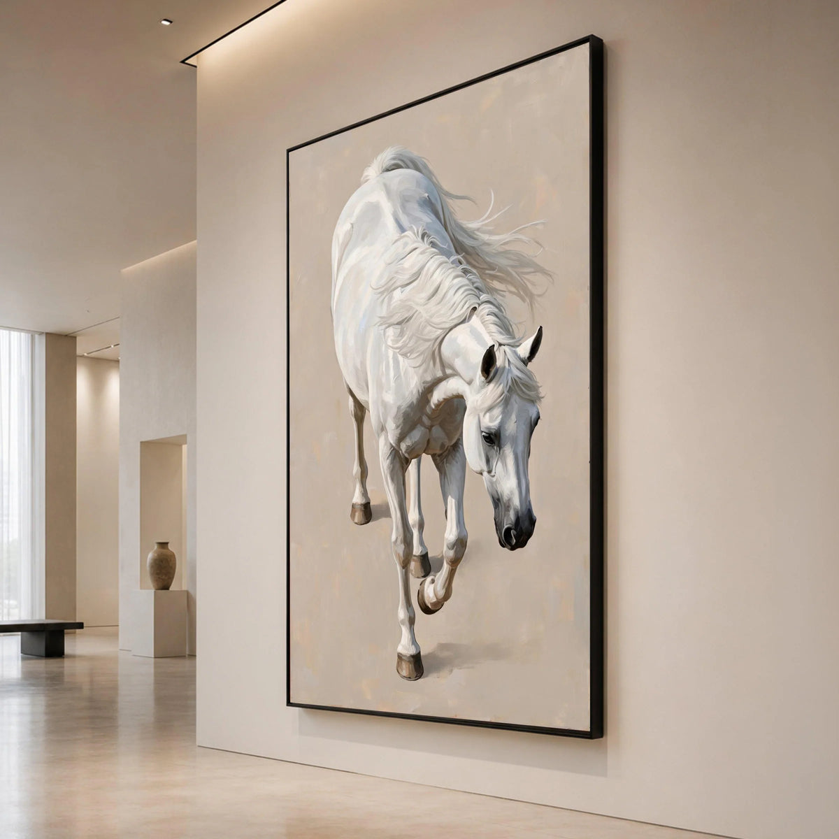 Majestic White Horse Canvas Wall Art, Elegant Animal Painting, Farmhouse Decor, Equine Artwork, Living Room Decoration Canvas Print Art