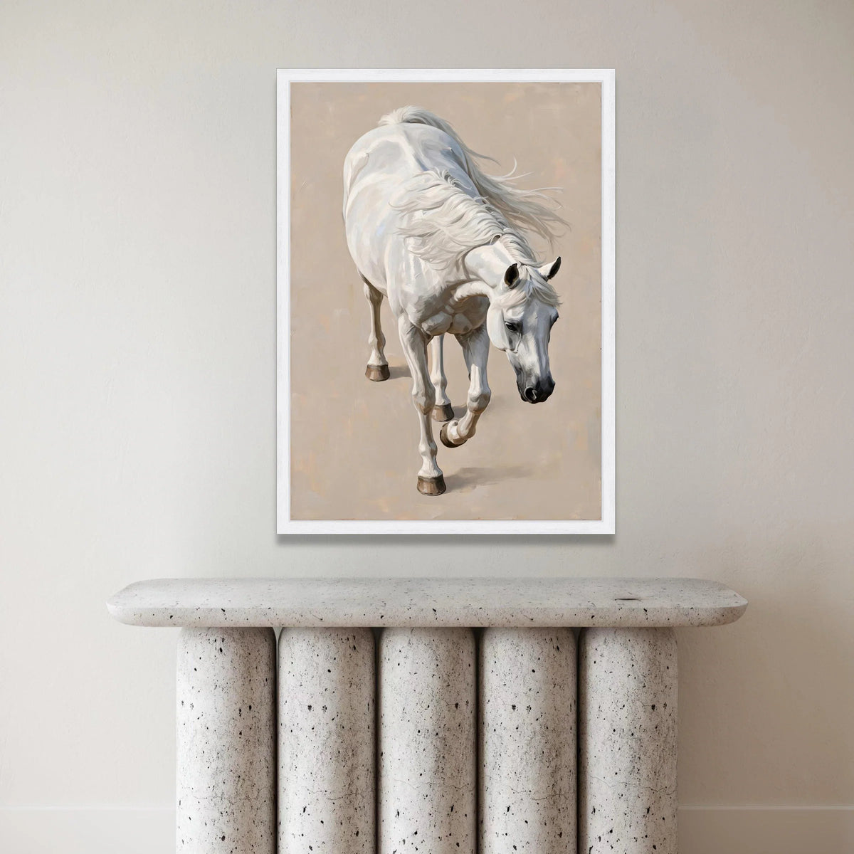 Majestic White Horse Canvas Wall Art, Elegant Animal Painting, Farmhouse Decor, Equine Artwork, Living Room Decoration Canvas Print Art