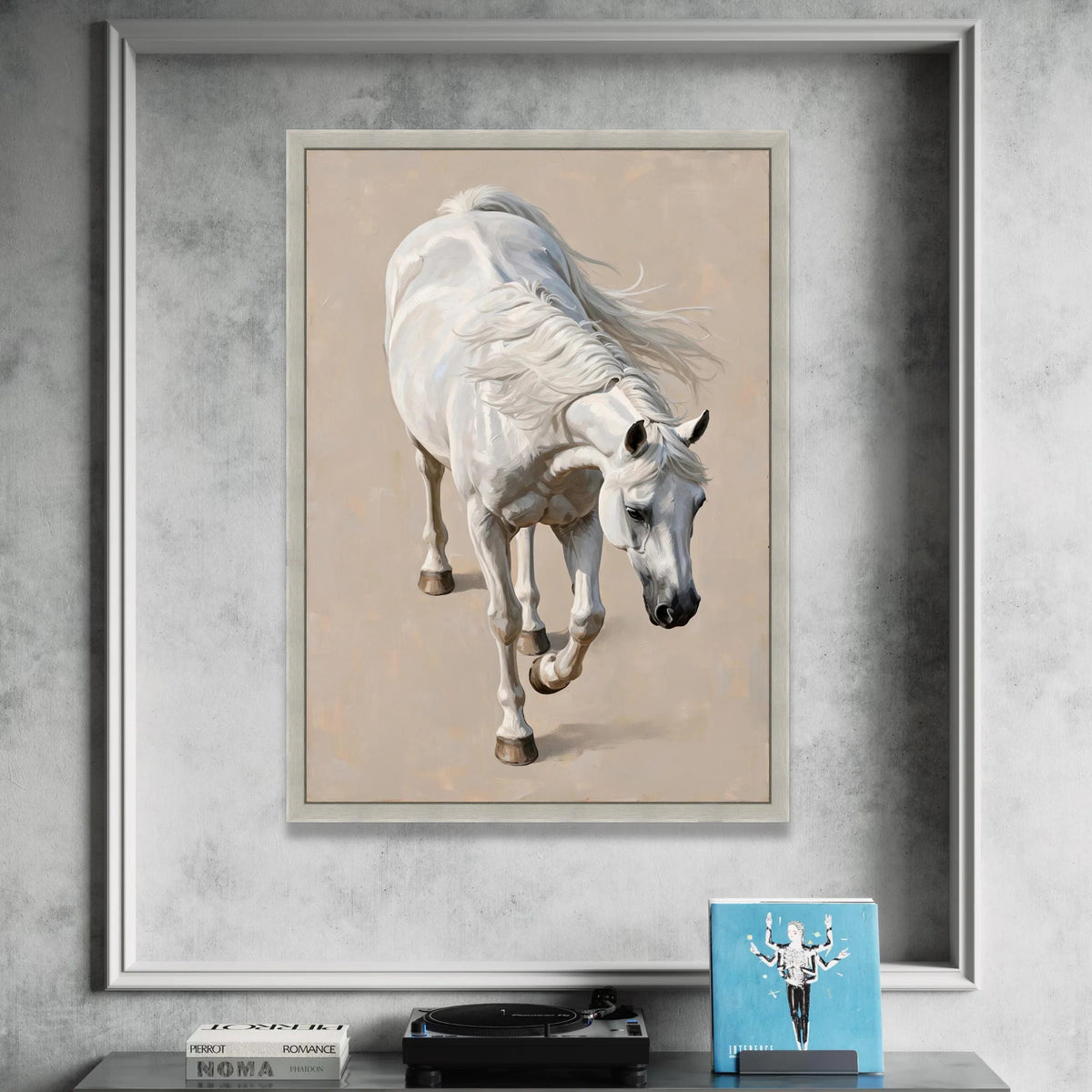 Majestic White Horse Canvas Wall Art, Elegant Animal Painting, Farmhouse Decor, Equine Artwork, Living Room Decoration Canvas Print Art