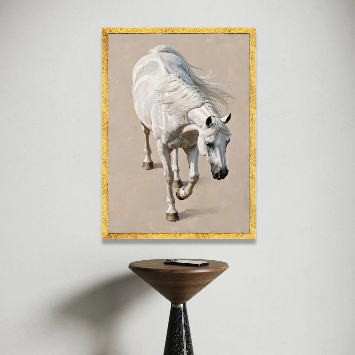 Majestic White Horse Canvas Wall Art, Elegant Animal Painting, Farmhouse Decor, Equine Artwork, Living Room Decoration Canvas Print Art