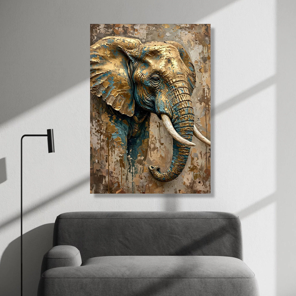 Majestic Elephant Portrait Canvas Wall Art, Animal Wildlife Decor, Neutral Brown and Blue Tones, Large Canvas for Living Canvas Print Art