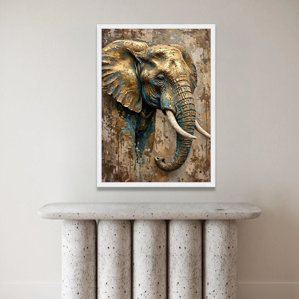 Majestic Elephant Portrait Canvas Wall Art, Animal Wildlife Decor, Neutral Brown and Blue Tones, Large Canvas for Living Canvas Print Art