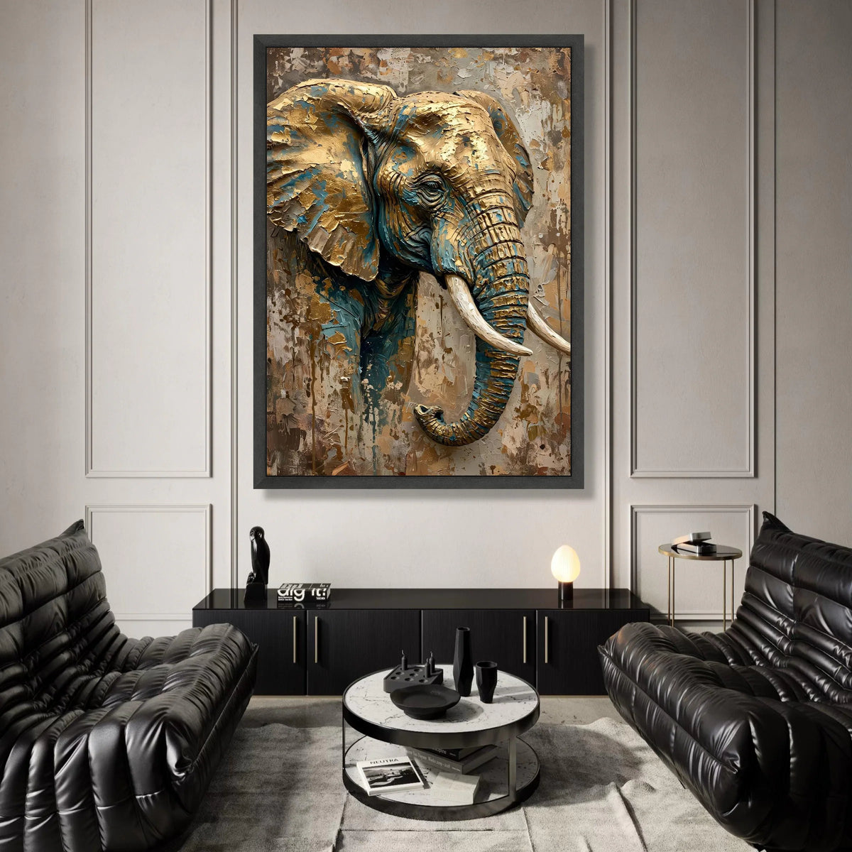 Majestic Elephant Portrait Canvas Wall Art, Animal Wildlife Decor, Neutral Brown and Blue Tones, Large Canvas for Living Canvas Print Art