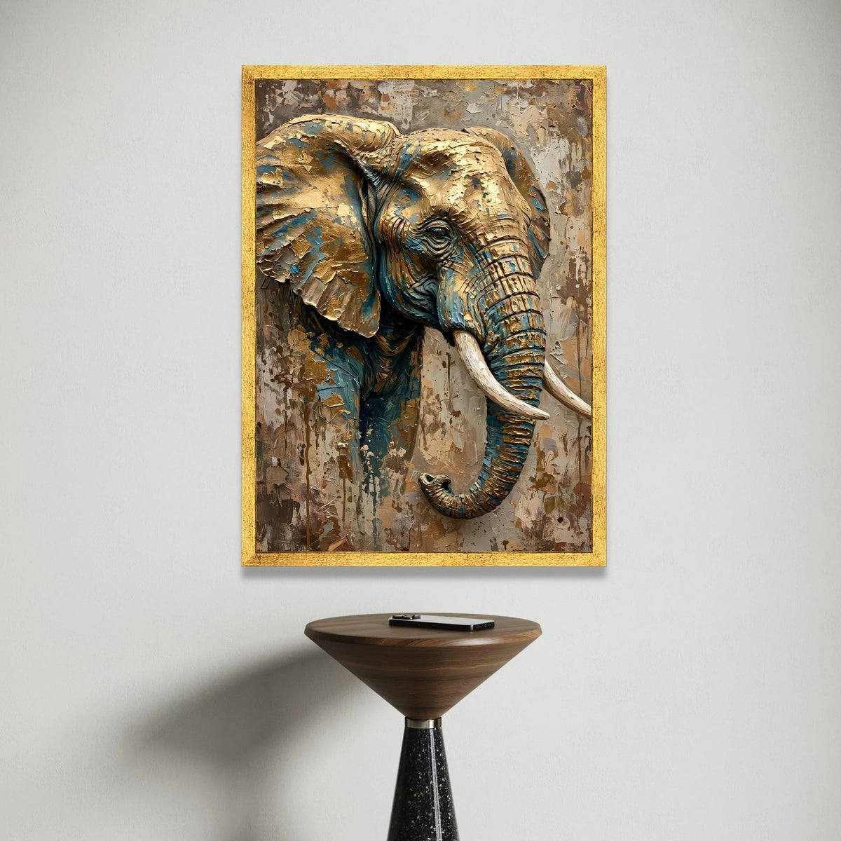 Majestic Elephant Portrait Canvas Wall Art, Animal Wildlife Decor, Neutral Brown and Blue Tones, Large Canvas for Living Canvas Print Art