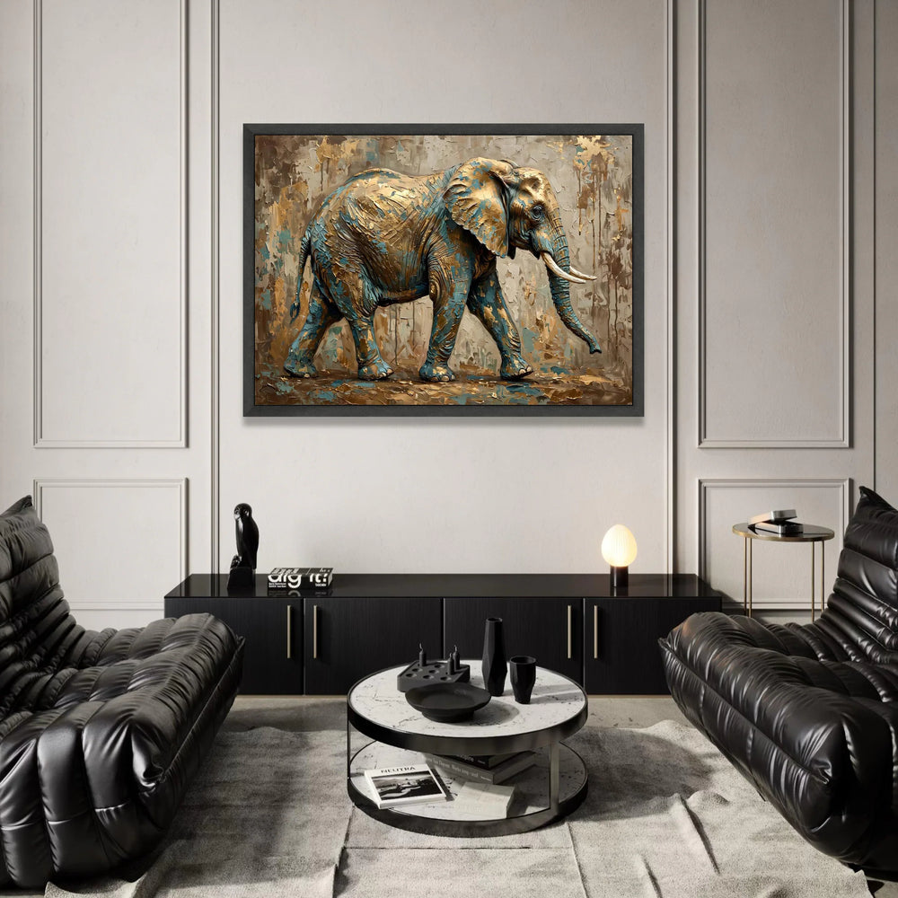 Majestic Elephant Canvas Wall Art, Wildlife Animal Painting, Abstract Nature Decor, Blue and Gold Home Decoration, Safari Canvas Print Art