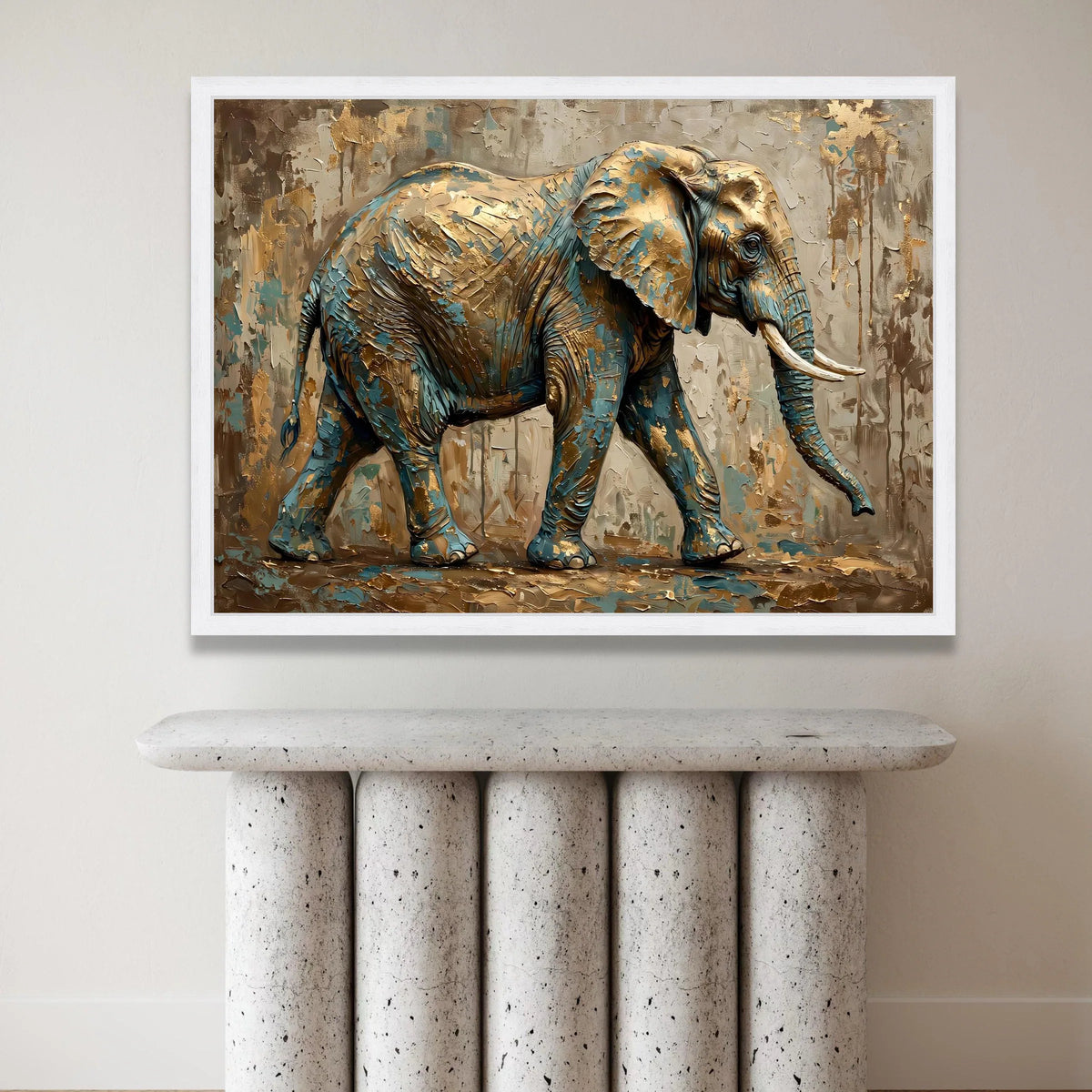 Majestic Elephant Canvas Wall Art, Wildlife Animal Painting, Abstract Nature Decor, Blue and Gold Home Decoration, Safari Canvas Print Art