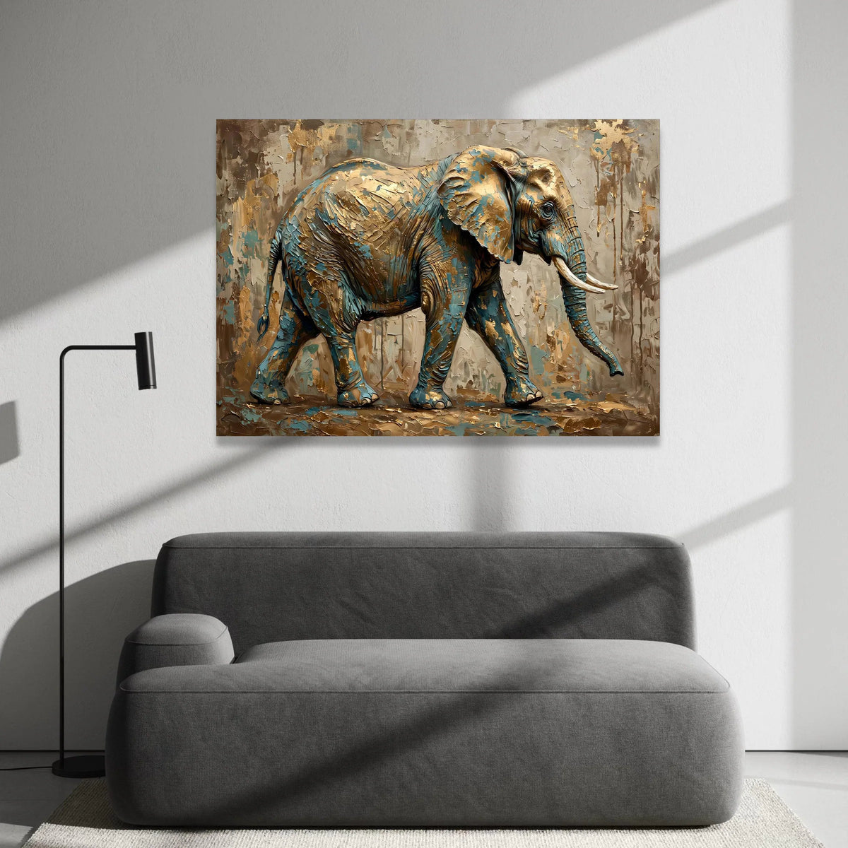Majestic Elephant Canvas Wall Art, Wildlife Animal Painting, Abstract Nature Decor, Blue and Gold Home Decoration, Safari Canvas Print Art