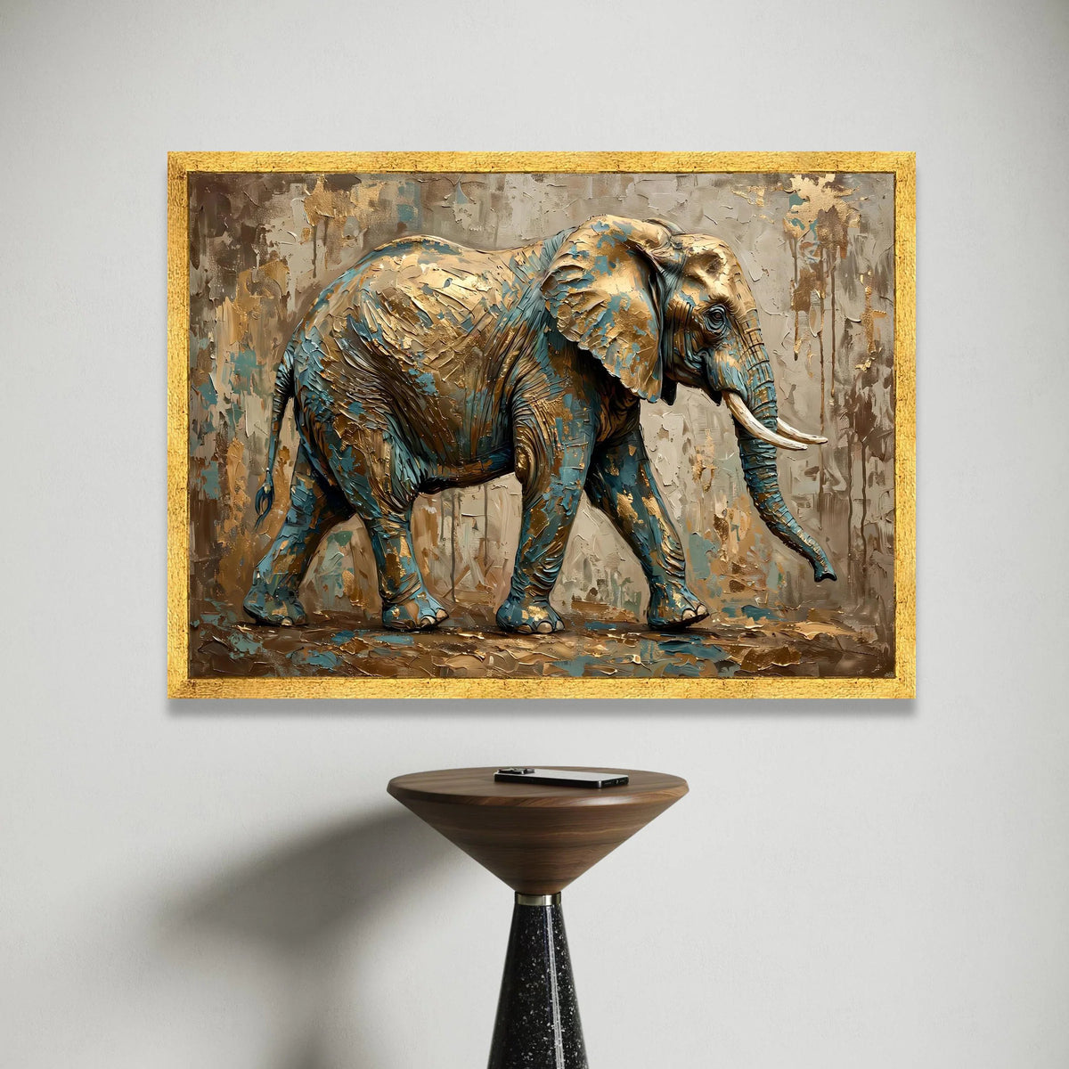 Majestic Elephant Canvas Wall Art, Wildlife Animal Painting, Abstract Nature Decor, Blue and Gold Home Decoration, Safari Canvas Print Art