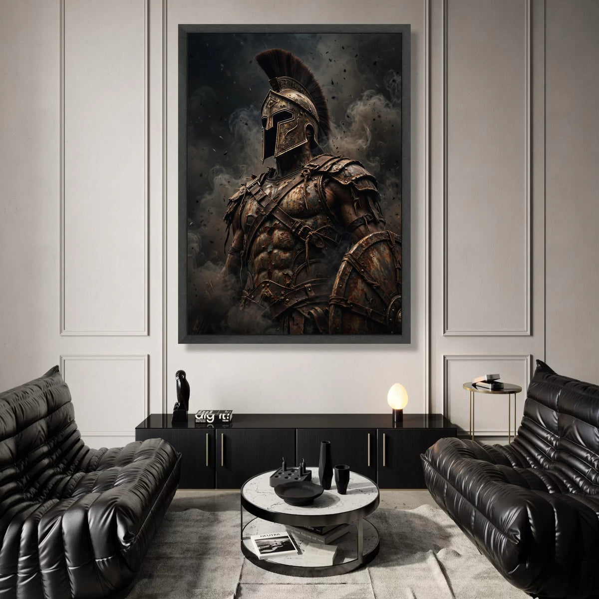 Epic Ancient Spartan Warrior Canvas, Historical Armor Wall Art, Gladiator Helmet Canvas, Battle Scene Decoration, Ready to Canvas Print Art