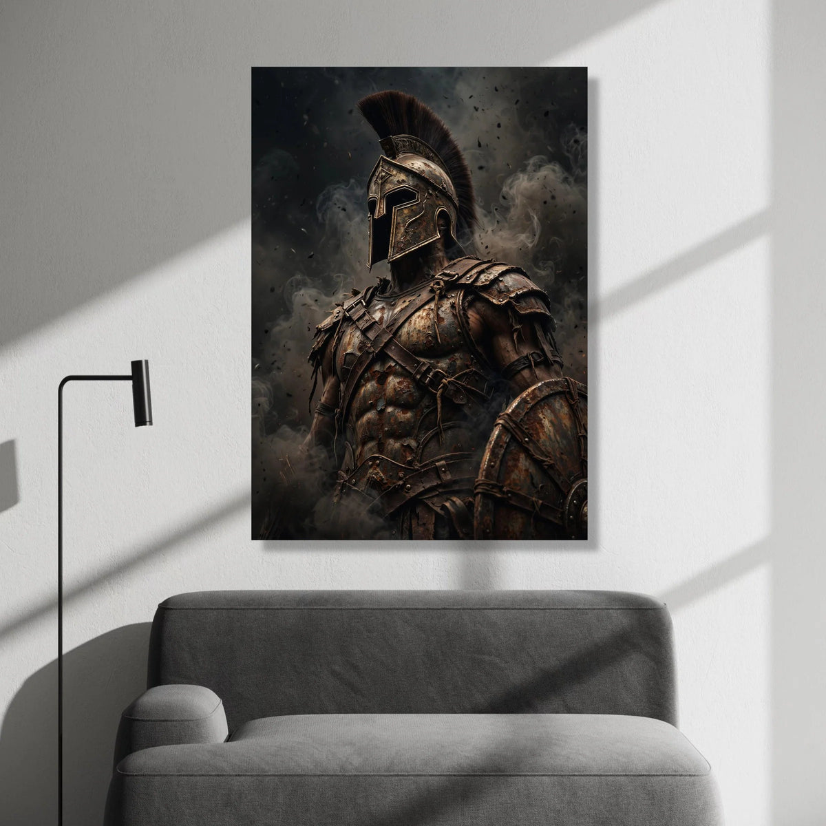 Epic Ancient Spartan Warrior Canvas, Historical Armor Wall Art, Gladiator Helmet Canvas, Battle Scene Decoration, Ready to Canvas Print Art