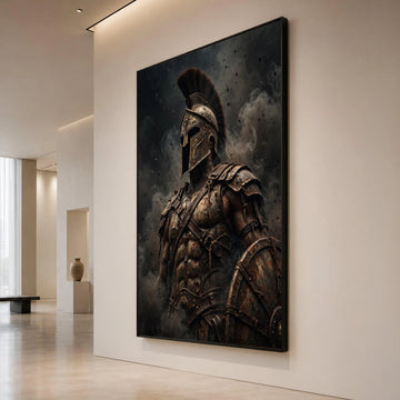 Epic Ancient Spartan Warrior Canvas, Historical Armor Wall Art, Gladiator Helmet Canvas, Battle Scene Decoration, Ready to Canvas Print Art