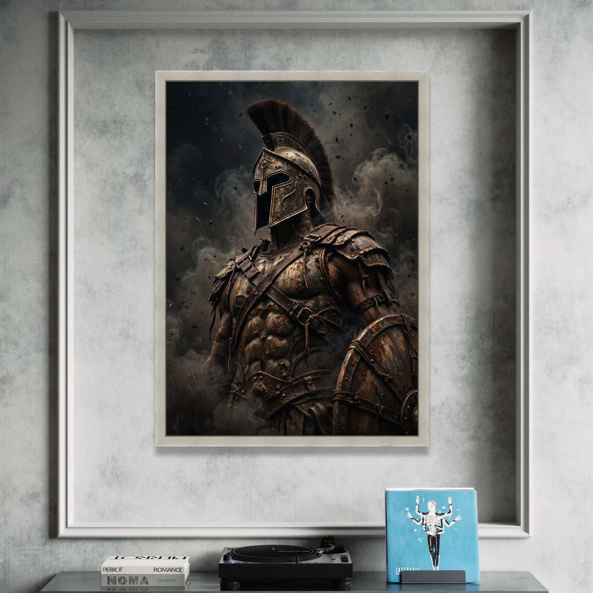Epic Ancient Spartan Warrior Canvas, Historical Armor Wall Art, Gladiator Helmet Canvas, Battle Scene Decoration, Ready to Canvas Print Art