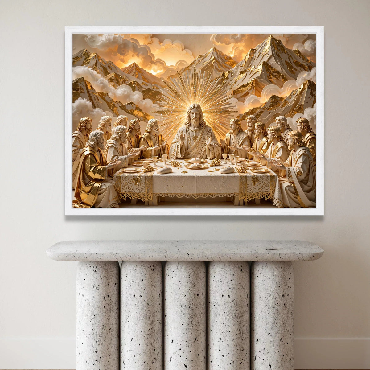 The Last Supper Canvas Wall Art, Golden Religious Decor, Jesus and Disciples, Spiritual Christian Painting, Inspirational Canvas Print Art