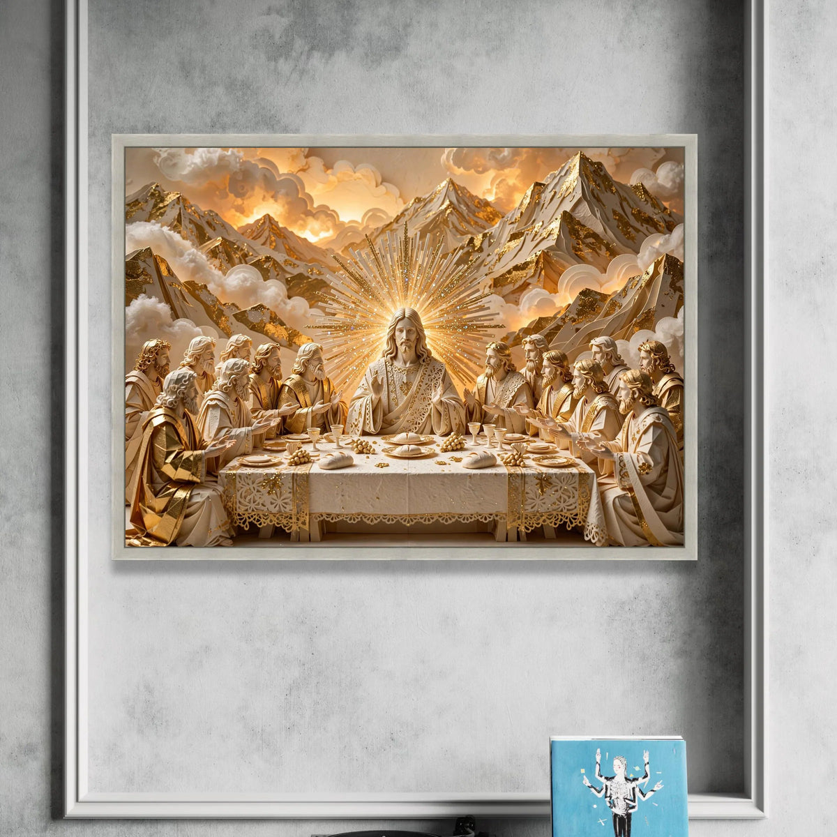 The Last Supper Canvas Wall Art, Golden Religious Decor, Jesus and Disciples, Spiritual Christian Painting, Inspirational Canvas Print Art