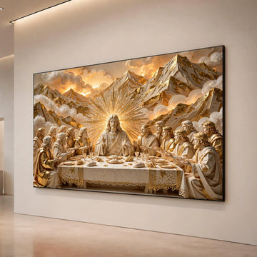 The Last Supper Canvas Wall Art, Golden Religious Decor, Jesus and Disciples, Spiritual Christian Painting, Inspirational Canvas Print Art