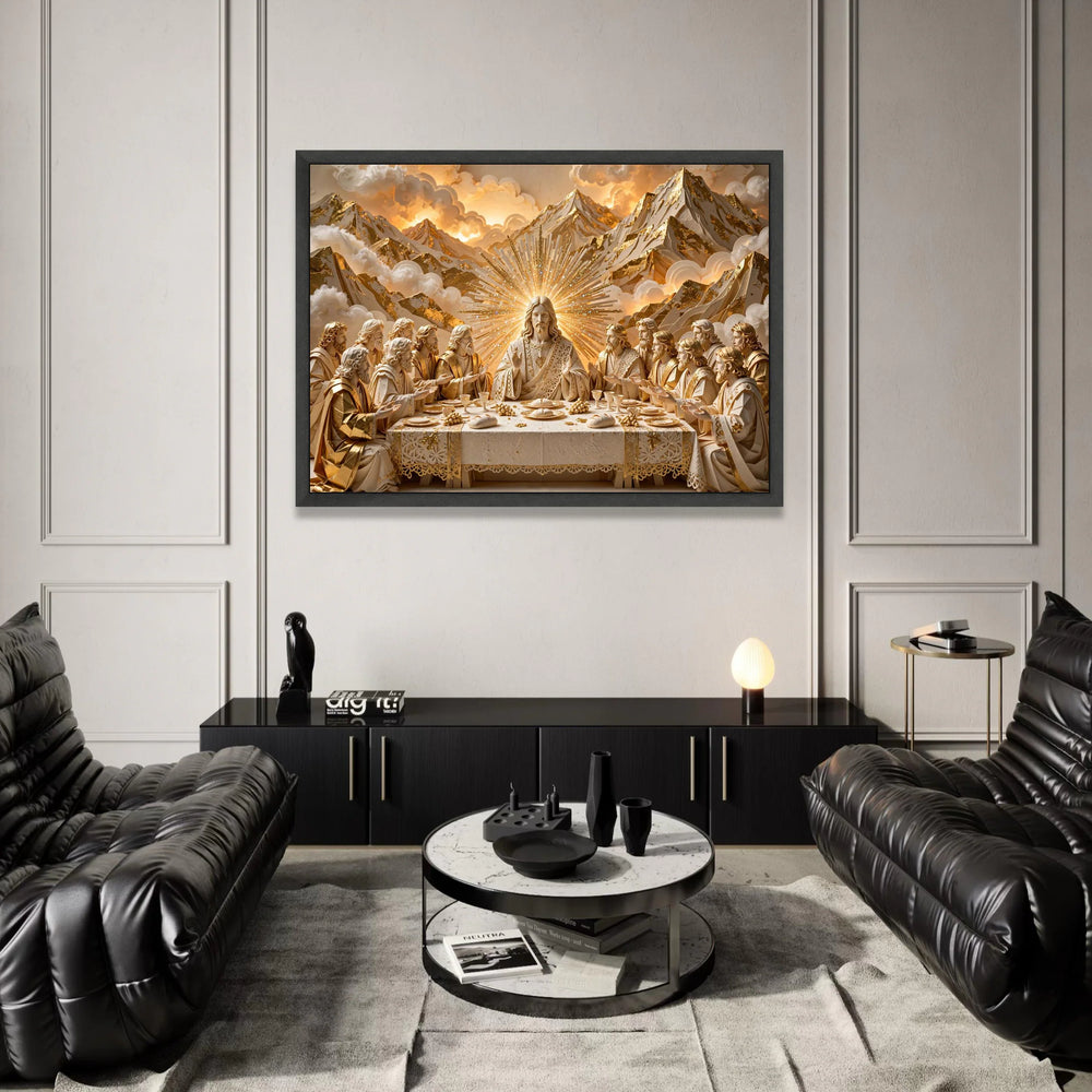 The Last Supper Canvas Wall Art, Golden Religious Decor, Jesus and Disciples, Spiritual Christian Painting, Inspirational Canvas Print Art