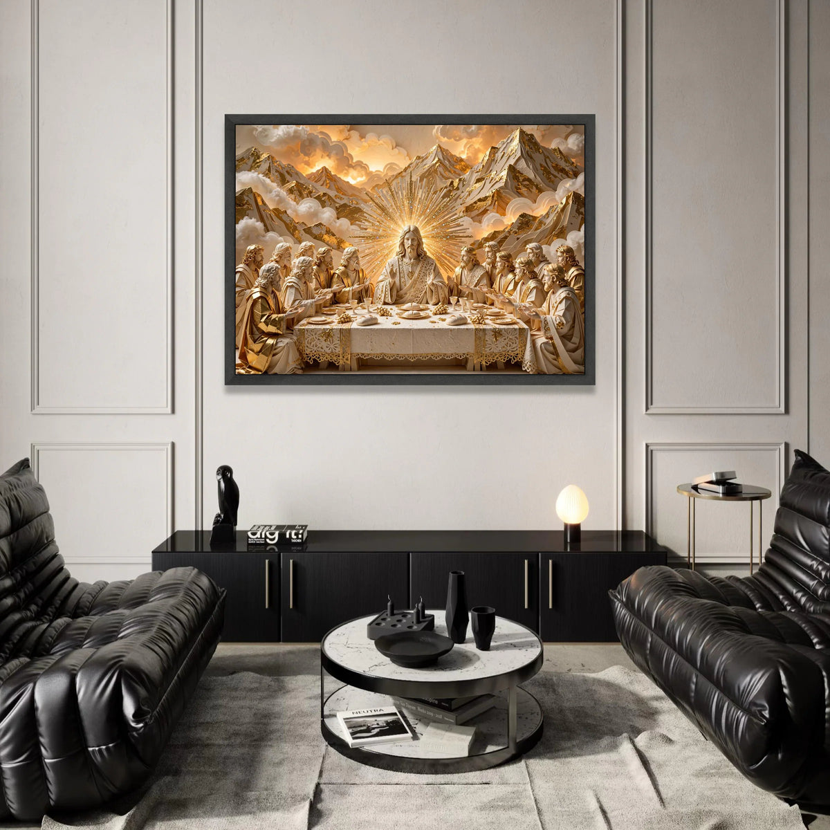 The Last Supper Canvas Wall Art, Golden Religious Decor, Jesus and Disciples, Spiritual Christian Painting, Inspirational Canvas Print Art