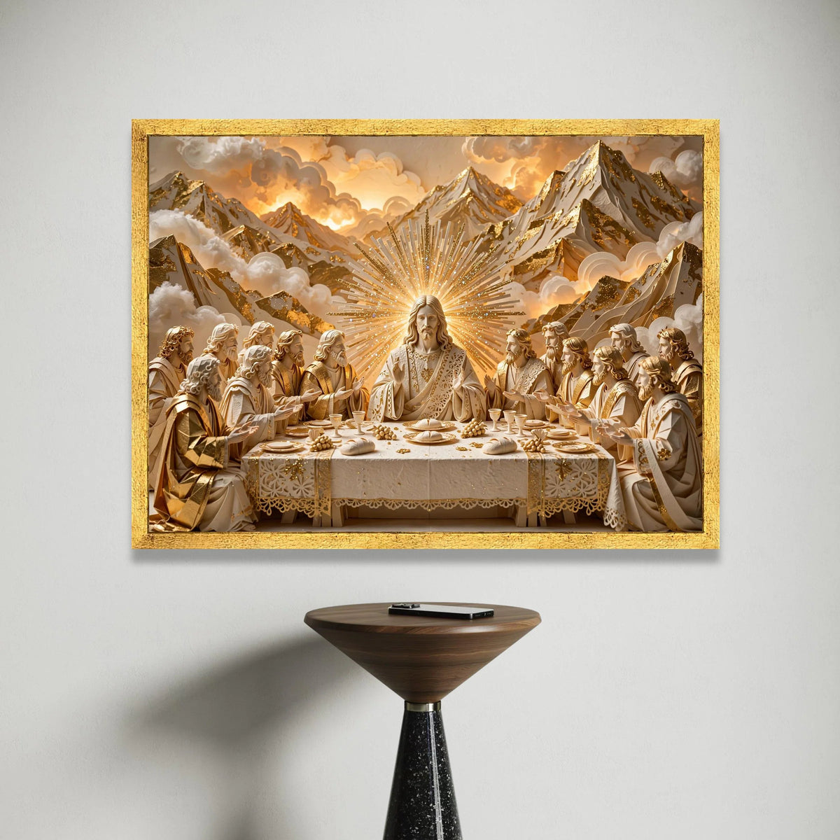 The Last Supper Canvas Wall Art, Golden Religious Decor, Jesus and Disciples, Spiritual Christian Painting, Inspirational Canvas Print Art
