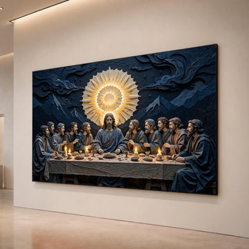 The Last Supper Scene, Jesus and Disciples Canvas, Sacred Religious Wall Art, Spiritual Home Decoration, Illuminated Canvas Print Art