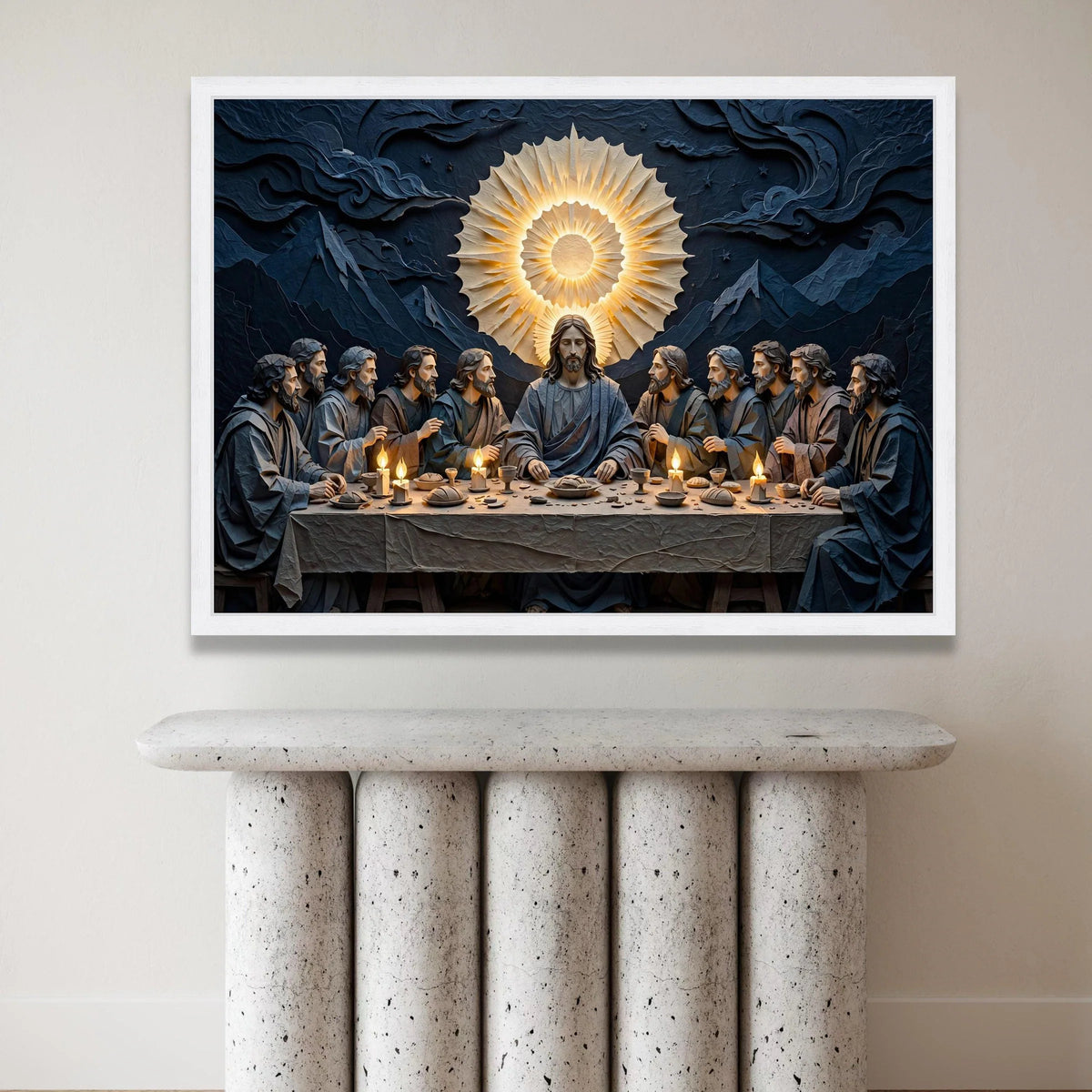 The Last Supper Scene, Jesus and Disciples Canvas, Sacred Religious Wall Art, Spiritual Home Decoration, Illuminated Canvas Print Art