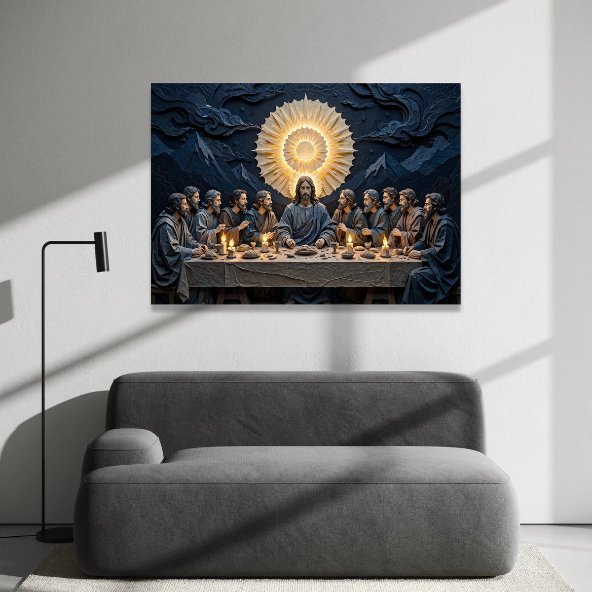 The Last Supper Scene, Jesus and Disciples Canvas, Sacred Religious Wall Art, Spiritual Home Decoration, Illuminated Canvas Print Art