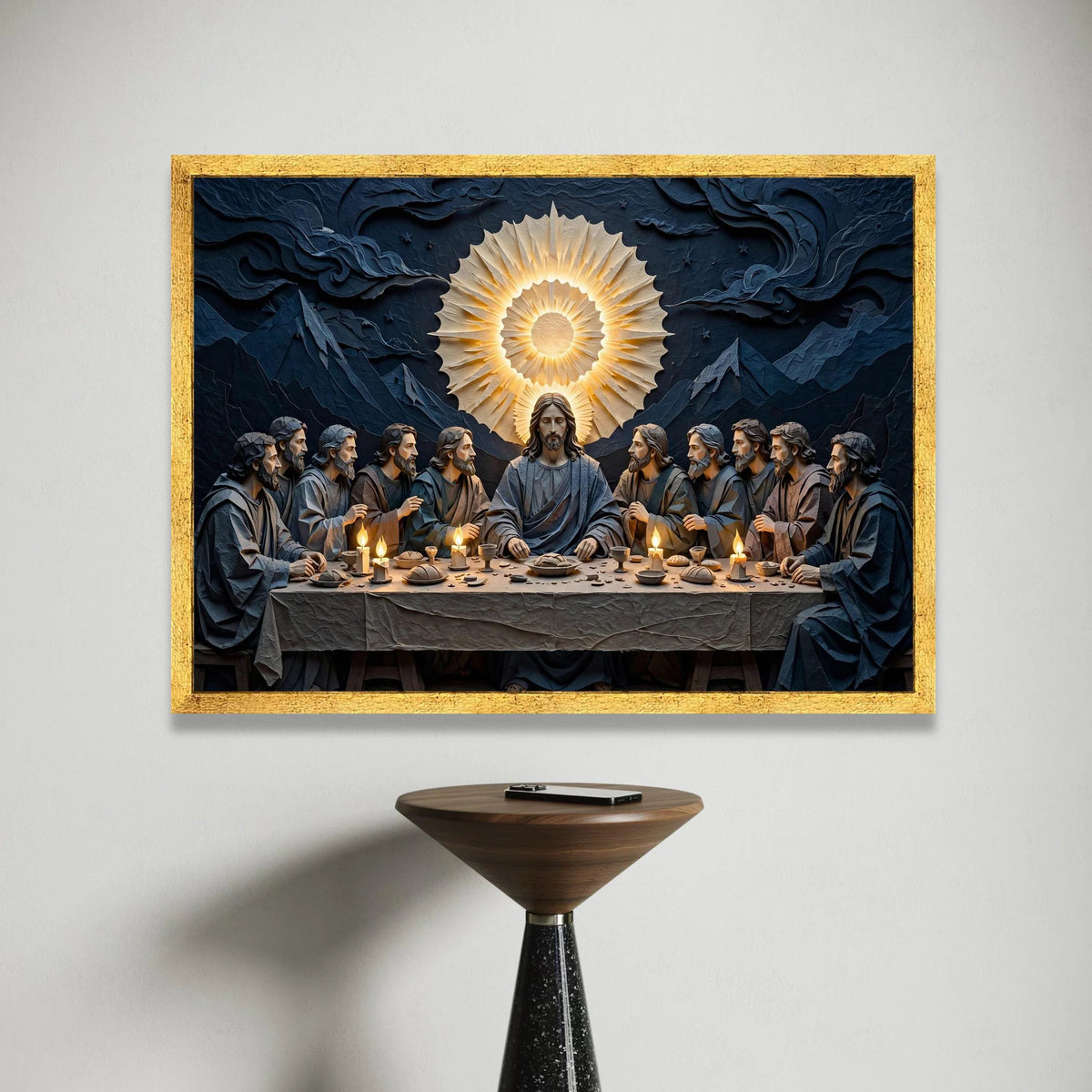 The Last Supper Scene, Jesus and Disciples Canvas, Sacred Religious Wall Art, Spiritual Home Decoration, Illuminated Canvas Print Art