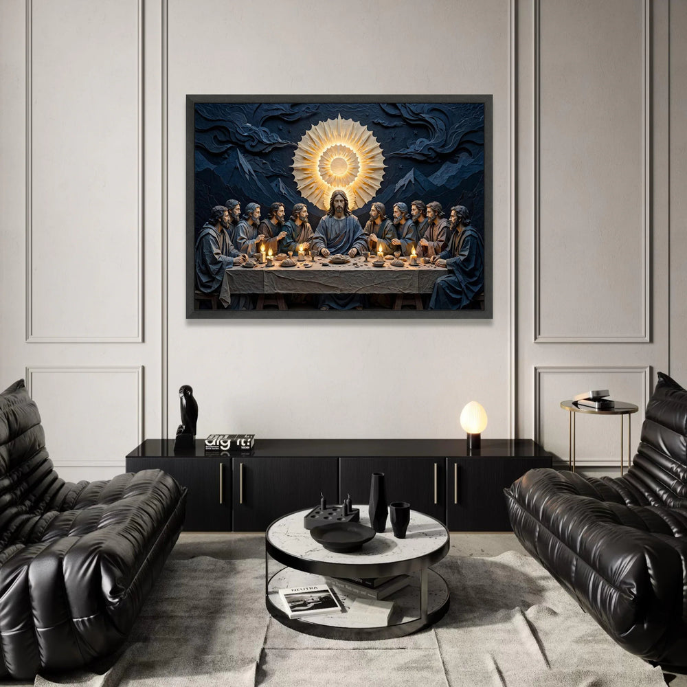 The Last Supper Scene, Jesus and Disciples Canvas, Sacred Religious Wall Art, Spiritual Home Decoration, Illuminated Canvas Print Art