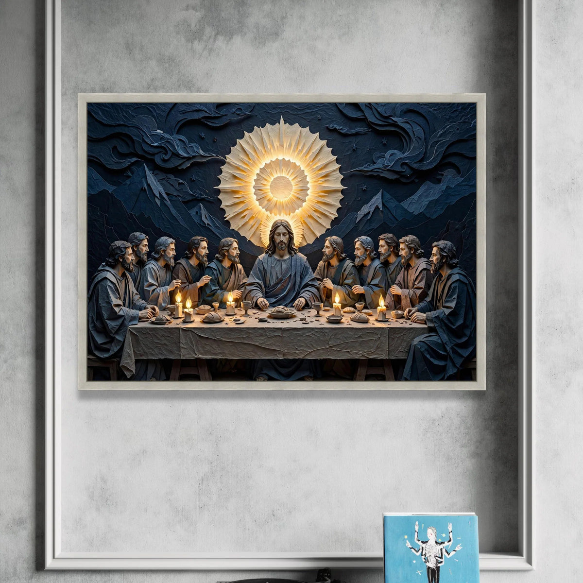 The Last Supper Scene, Jesus and Disciples Canvas, Sacred Religious Wall Art, Spiritual Home Decoration, Illuminated Canvas Print Art
