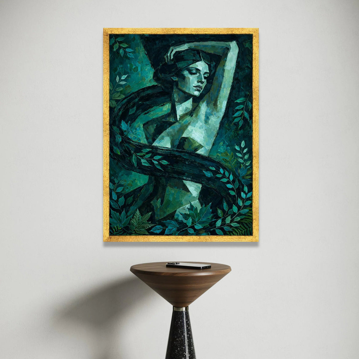 Enigmatic Woman Portrait Canvas, Green Nature Scene, Abstract Female Figure, Botanical Wall Art, Home Decor Canvas Print Canvas Print Art