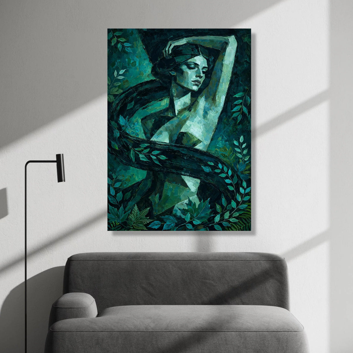 Enigmatic Woman Portrait Canvas, Green Nature Scene, Abstract Female Figure, Botanical Wall Art, Home Decor Canvas Print Canvas Print Art