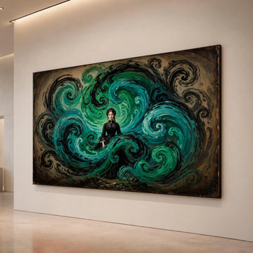 Victorian Woman with Swirling Blue Waves, Surreal Canvas Wall Art, Fantasy Portrait Canvas, Gothic Home Decoration, Elegant Canvas Print Art