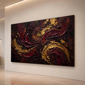 Deep Burgundy and Bronze Swirl Canvas, Abstract Modern Wall Art, Bold Color Home Decoration, Living Room Canvas Design, Canvas Print Art
